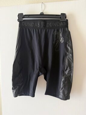 DUNDAS Black Gloss-Panel Bike Shorts with Branded Waistband